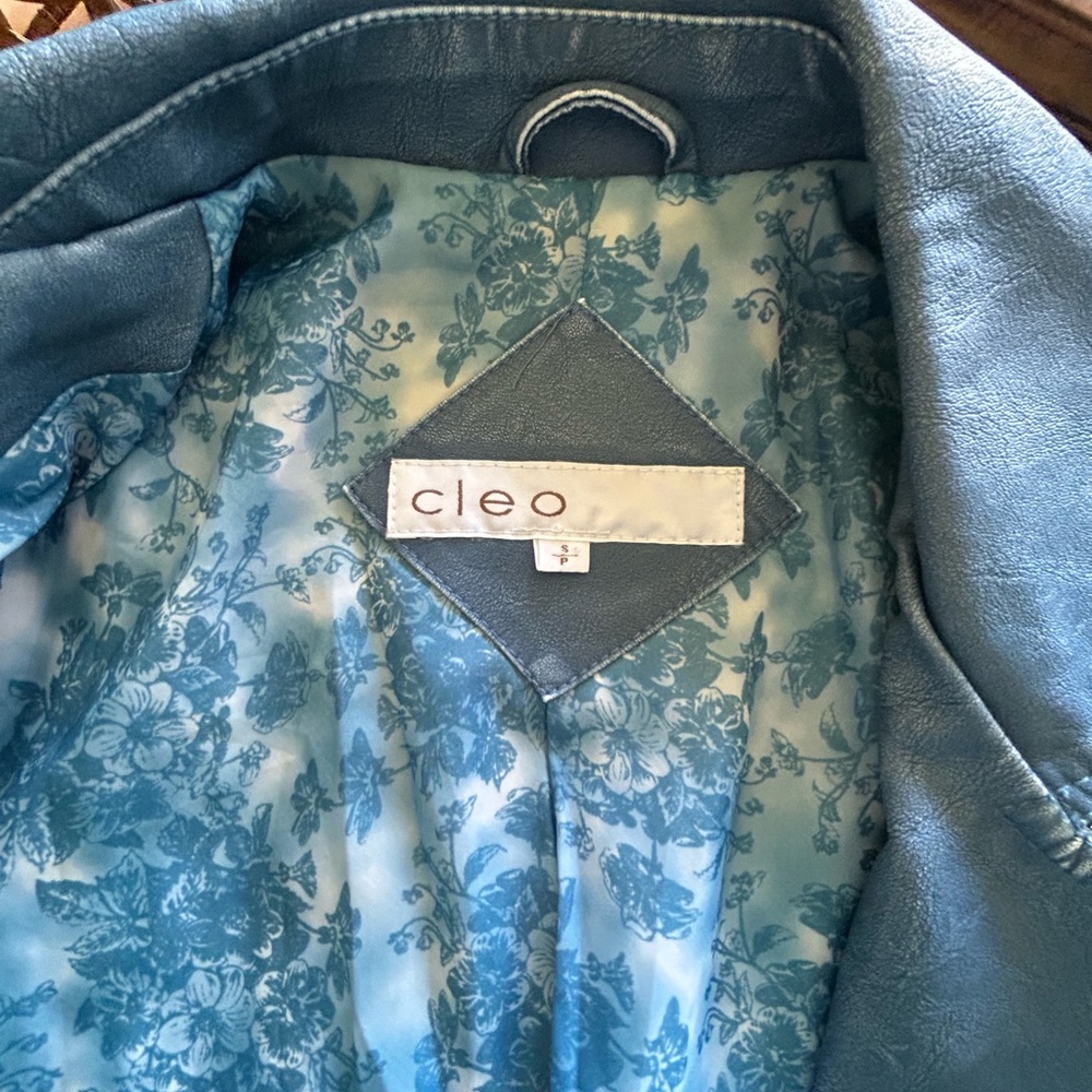 CLEO Blue Vegan Leather Moto Cut Jacket S - Picture 9 of 11